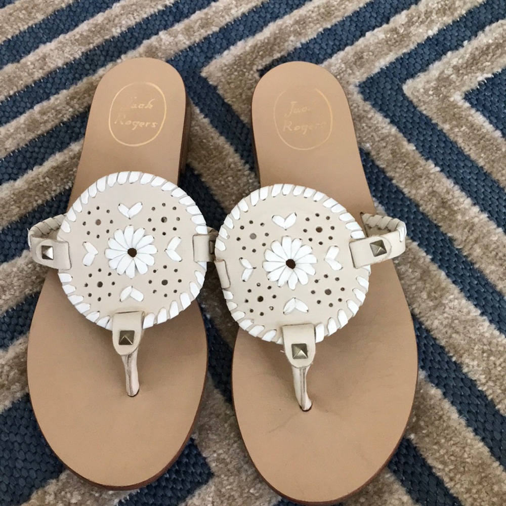 Beige and white Jack Rogers leather sandals.